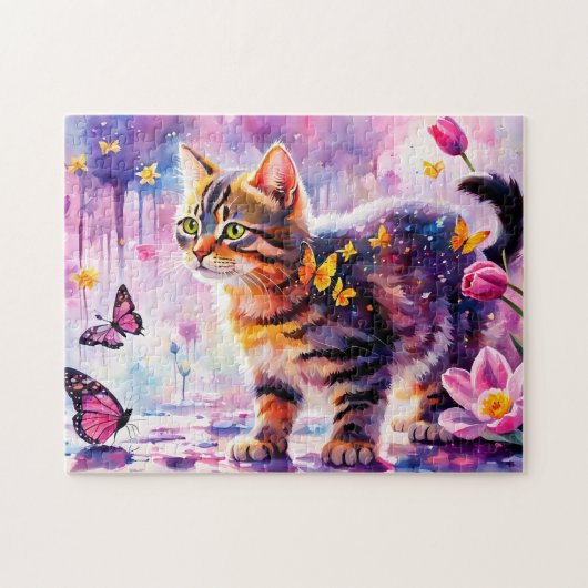 Kätzchen im Schmetterlingswaldabenteuer Puzzle (Horizontal)