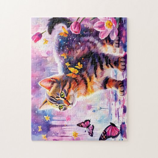 Kätzchen im Schmetterlingswaldabenteuer Puzzle (Vertikal)