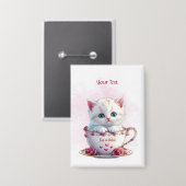 Kätzchen in Cup Pink-Blume Schaltfläche Button (Vorderseite/Rückseite)