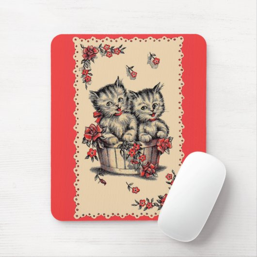 Kätzchen in einem Blume-Korb Mousepad (Mit Mouse)