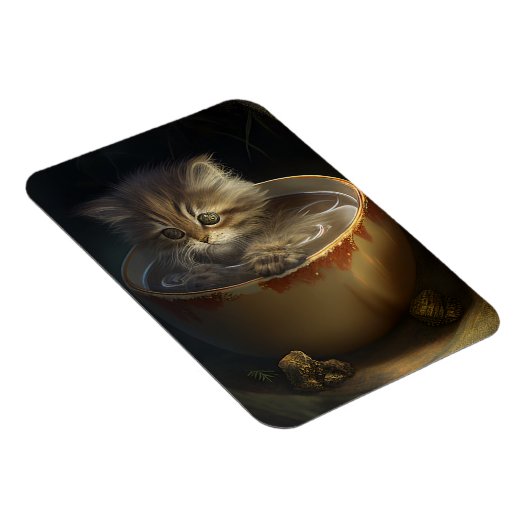 Kätzchen in einem gelben Teacup Flexible Magnet (Rechte Seite)