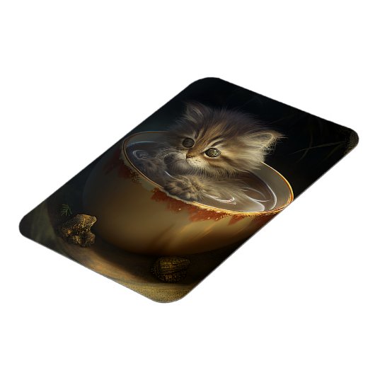 Kätzchen in einem gelben Teacup Flexible Magnet (Linke Seite)