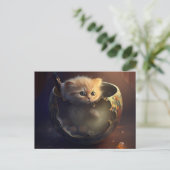 Kätzchen in einem kaputten Teacup - Katzenpostkart Postkarte (Stehend Vorderseite)