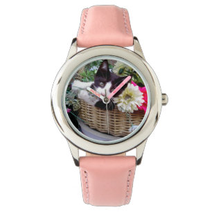 Kätzchen in einem Korb Armbanduhr