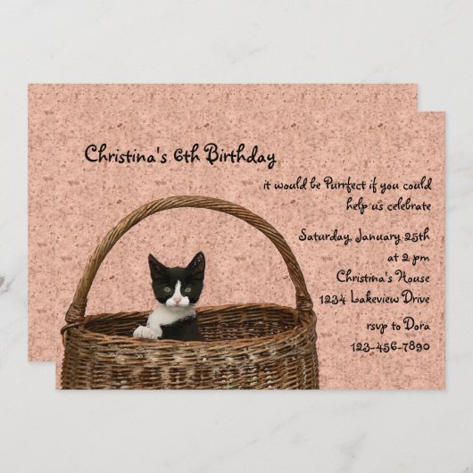 Kätzchen in einem Korb Einladung (Vorne/Hinten)