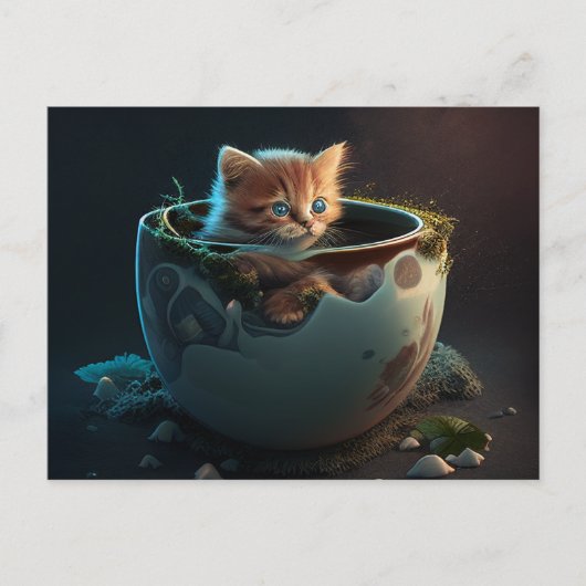Kätzchen in einem Milchteacup - Katzenpostkarte Postkarte (Vorderseite)