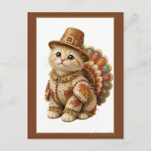 Kätzchen in einem Pilgerhut Thanksgiving-Truthahn Postkarte