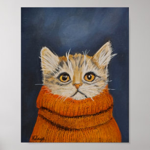 Kätzchen in einem Pullover - Kunstdruck für Katzen Poster
