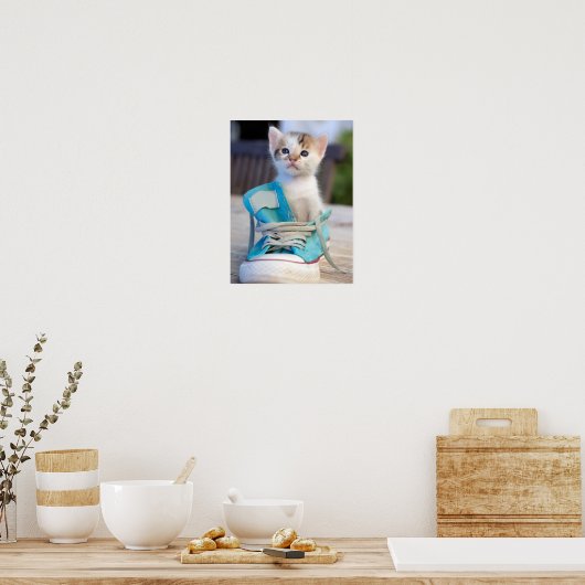 Kätzchen in einem Schuh Poster (Küche)