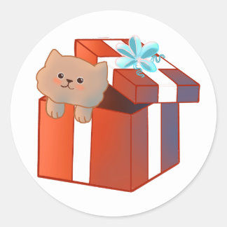 Kätzchen in einer Geschenkschachtel Runder Aufkleber