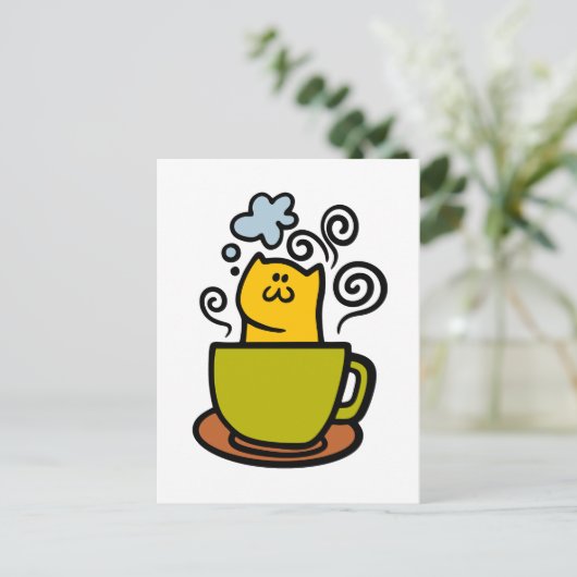 Kätzchen in einer Kaffeetasse Postkarte (Stehend Vorderseite)