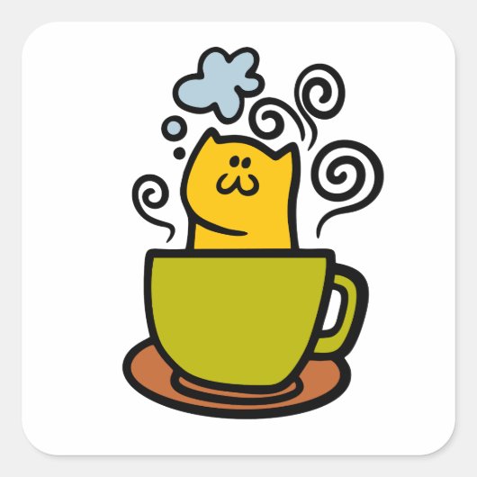 Kätzchen in einer Kaffeetasse Quadratischer Aufkleber (Vorderseite)