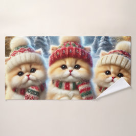 Kätzchen in festlicher Weihnachtsdekoration und Sc Badhandtuch Set