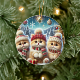 Kätzchen in festlicher Weihnachtsdekoration und Sc Keramik Ornament