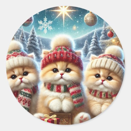 Kätzchen in festlicher Weihnachtsdekoration und Sc Runder Aufkleber (Vorderseite)