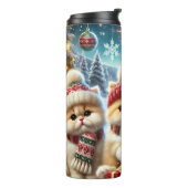 Kätzchen in festlicher Weihnachtsdekoration und Sc Thermosbecher (Nach links gedreht)