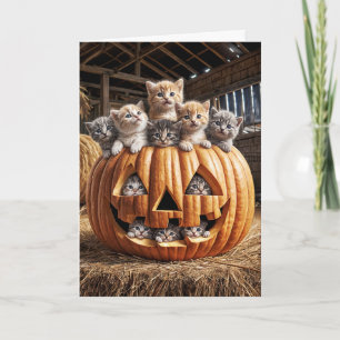 Kätzchen in Halloween-Kürbis Karte