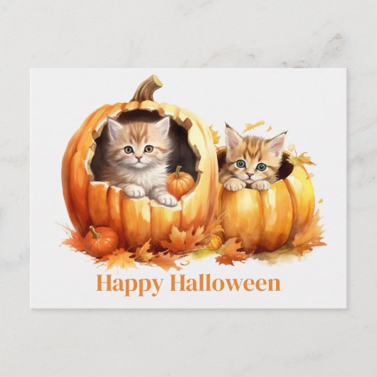 Kätzchen in Pumpkins Halloween Postkarte (Vorderseite)