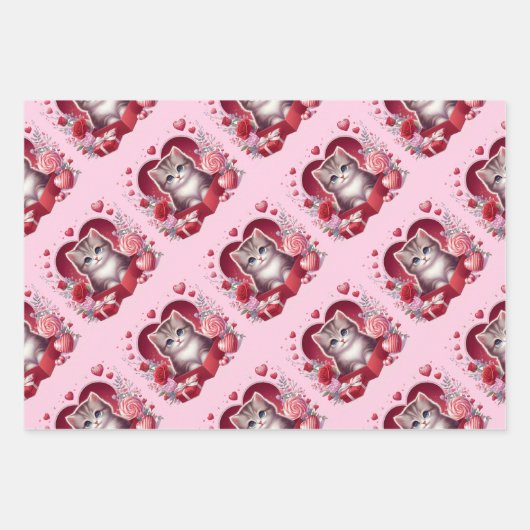 Kätzchen in Schachtel mit Blume und Geschenken Geschenkpapier Set (Vorderseite 2)