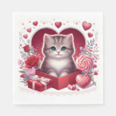 Kätzchen in Schachtel mit Blume und Geschenken Serviette (Vorderseite)