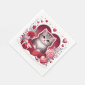 Kätzchen in Schachtel mit Blume und Geschenken Serviette (Ecke)