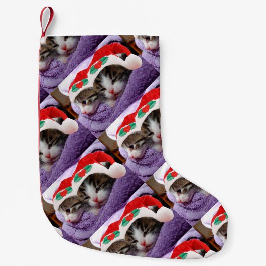Kätzchen in Weihnachtsmannmützen Weihnachts Muster Kleiner Weihnachtsstrumpf (Vorderseite)