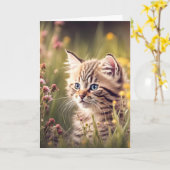 Kätzchen in Wildblumen, die an dich denken Karte (Gelbe Blume)