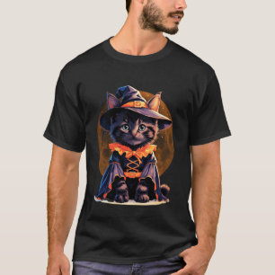 Kätzchen-Katze-Halloween-Hexe-Kostüm & Mond-Ästhet T-Shirt