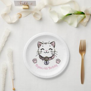 Kätzchen Katze Rosa Lila Gold Geburtstagsfeier Pappteller