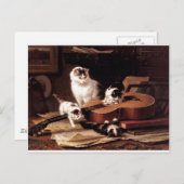 Kätzchen Katze spielt mit Gitarre unartig niedlich Postkarte