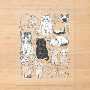 Kätzchen, Katze, Tier, süß, verspielt, handgezeich Acryleinladungen