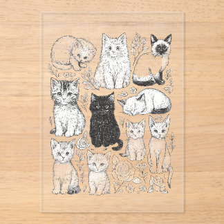 Kätzchen, Katze, Tier, süß, verspielt, handgezeich Acryleinladungen