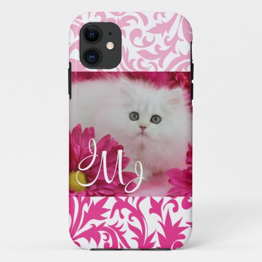 Kätzchen, Katzen, Rosa, Blumen, Monogramm Case-Mate iPhone Hülle (Rückseite)