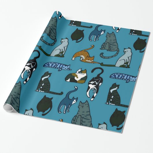 Kätzchen Katzenmuster Aquamarines Wrapping Papier Geschenkpapier (Ungerollt)
