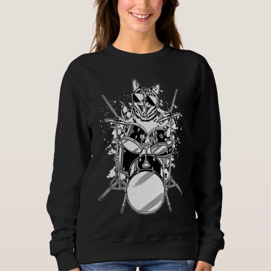 Kätzchen Kitty Katze Drummer mit Sonnenbrille spie Sweatshirt (Vorderseite)
