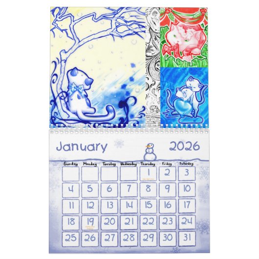 Kätzchen-Kunst 1012 Kalender (Jan 2026)