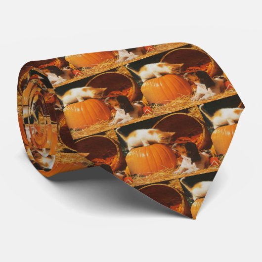 Kätzchen, Kürbis und Welpe Krawatte (Gerollt)