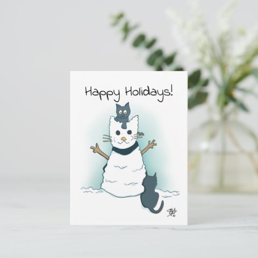 Kätzchen machen Schneekatze Happy Holidays Weihnac Postkarte (Stehend Vorderseite)