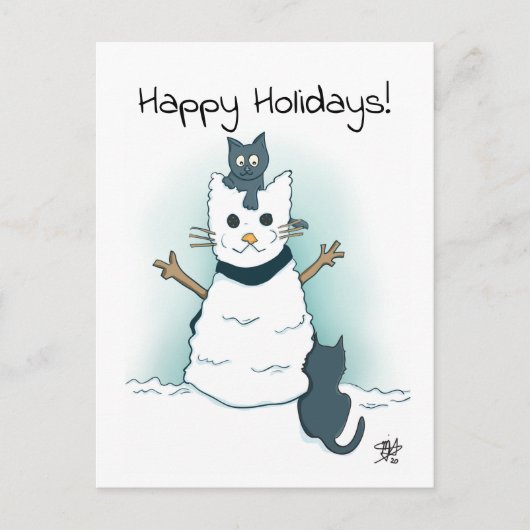 Kätzchen machen Schneekatze Happy Holidays Weihnac Postkarte (Vorderseite)