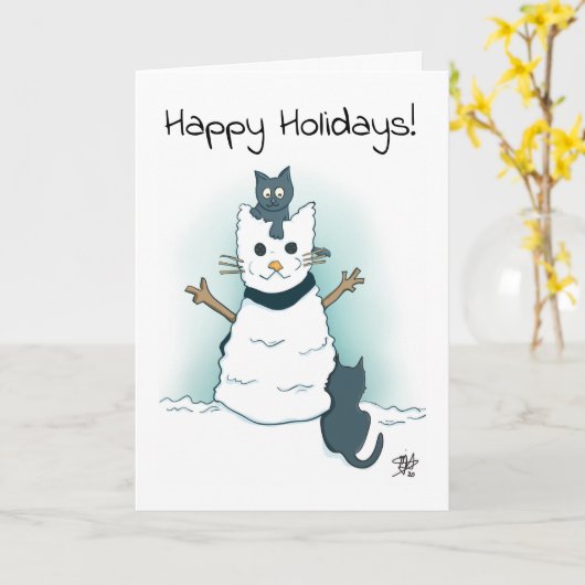 Kätzchen machen Snow Cat Happy Holidays Weihnachte Karte (Gelbe Blume)