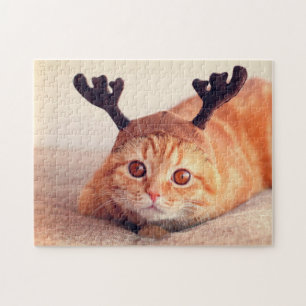 Kätzchen mit einem Weihnachtsrentierhut Puzzle