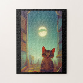 Kätzchen mit großen Augen Vollmond gebrochen Schat Puzzle