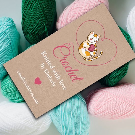 Kätzchen mit Herz-Crochet handgefertigte Visitenka Visitenkarte