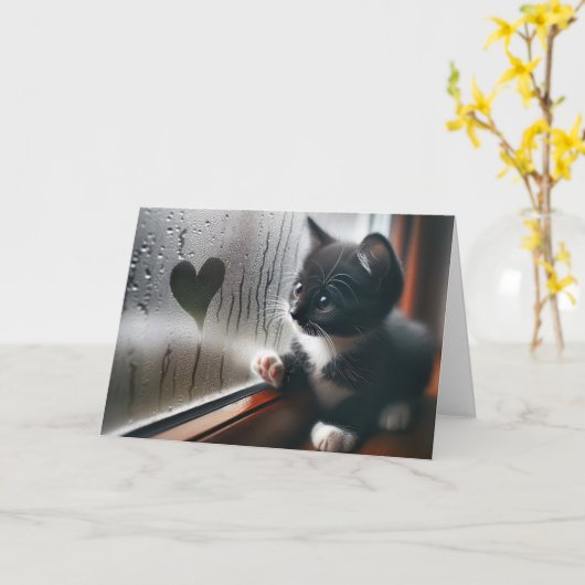 Kätzchen mit Herzfenster Karte (Gelbe Blume)