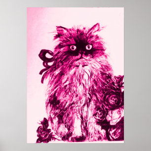 KÄTZCHEN MIT ROSEN , Rosa Fuchsienweiß Poster