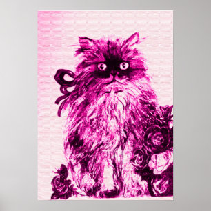 Kätzchen mit Rosen , Rosa Fuchsienweiß Poster