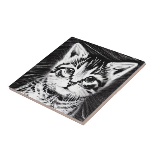 Kätzchen mit schwarz-weißen Streifen Fliese (Seite)