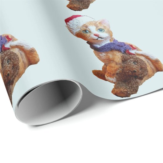 Kätzchen mit Teddy Bear und Weihnachtsmannmütze We Geschenkpapier (Rolleneckpunkt)