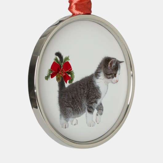 Kätzchen mit Weihnachtsbogen Silbernes Ornament (Rechts)