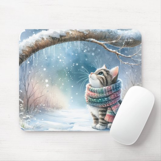 Kätzchen mit Winterskarf Mousepad (Mit Mouse)